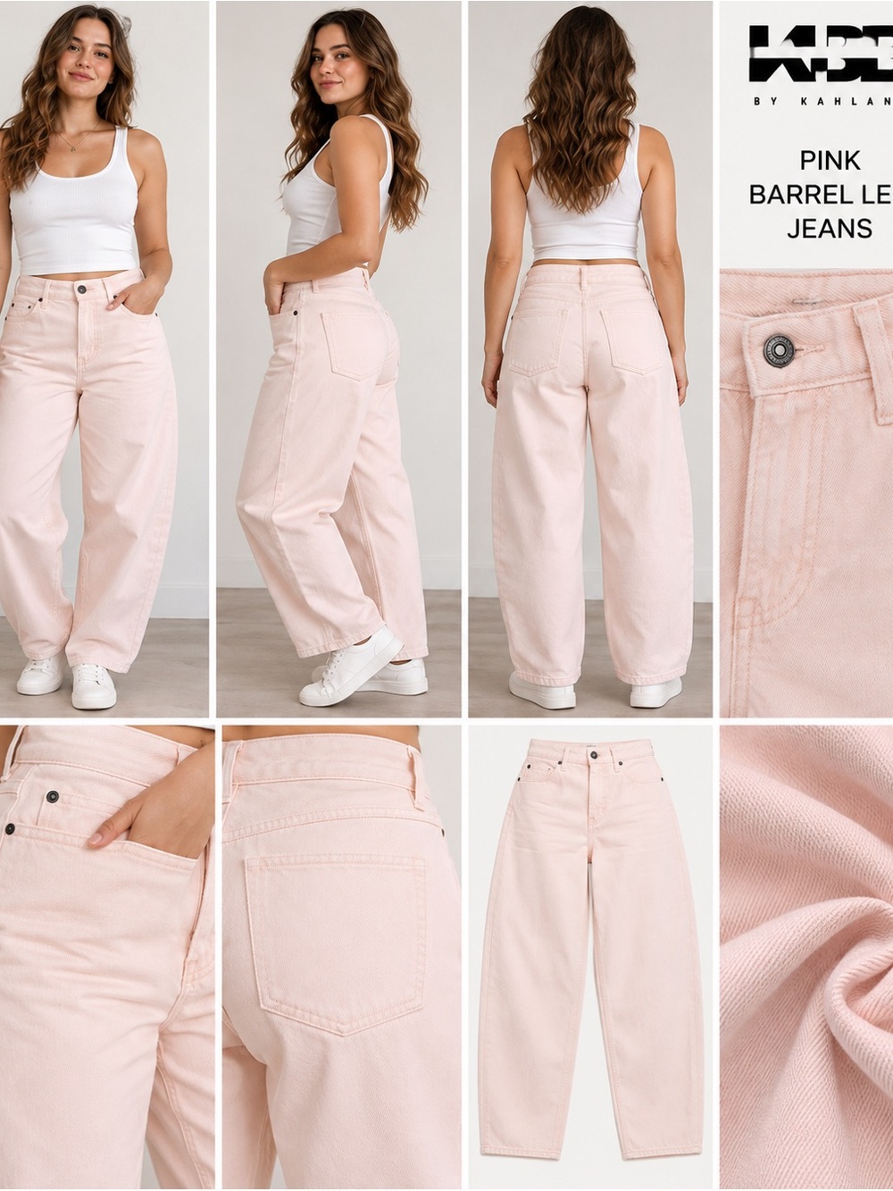 KBB by Kahlana Pink Barrel Leg Jeans High Rise 100% Cotton NWT Various Sizes